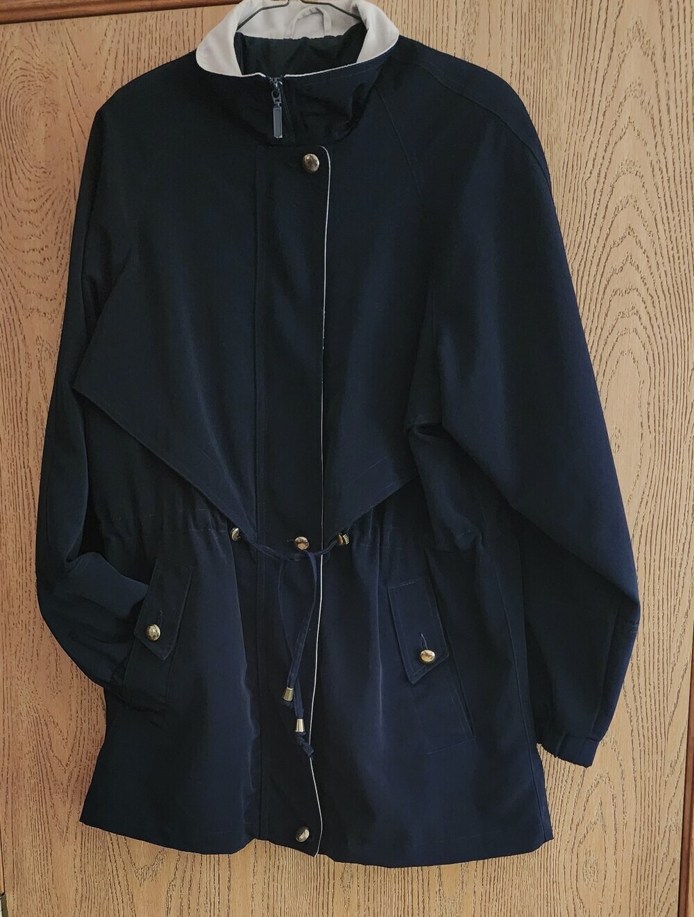Giorgio Morondi Navy Jacket Full Zip Elastic Cuffs Pockets Drawstring Waist Sz M